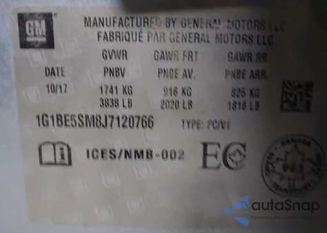 2018 Chevrolet Cruze Lt Auto z USA, uszkodzony, nr VIN 1G1BE5SM8J7120766